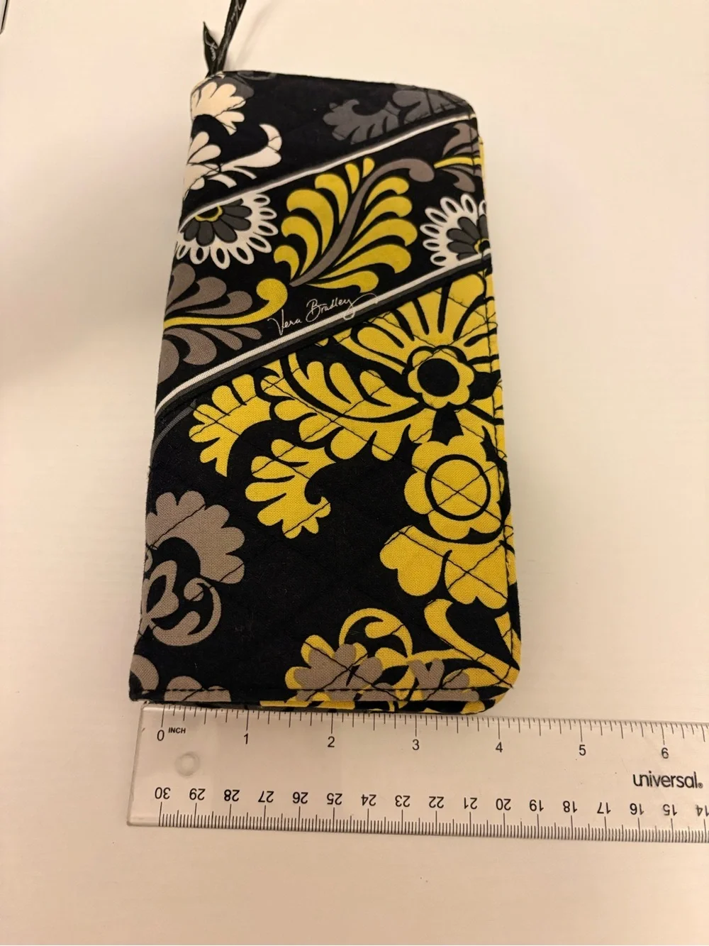 Vera Bradley Black, Yellow & Gray Quilted Floral Zip Wallet